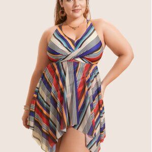 BloomChic Size XL Color Stripes Twist Hanky Hem Swim Dress